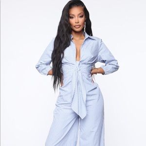 Walking The Lined Striped Jumpsuit - Blue